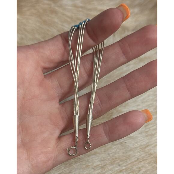 Native American SW Liquid Sterling Silver 6 Strand Turquoise Bracelet Cone Tips - Picture 4 of 6